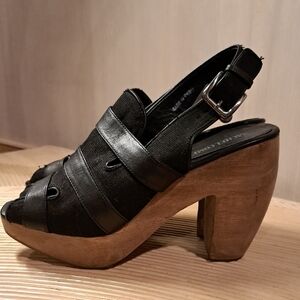 Rachel Comey Black Leather & Fabric Platform Slingback Clogs 9